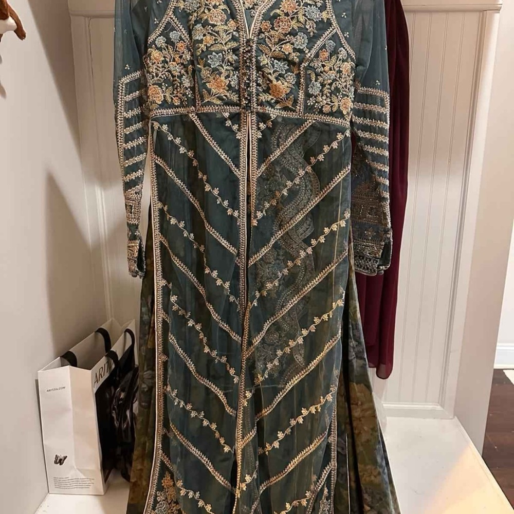 Elegant Embroidered Green Dress